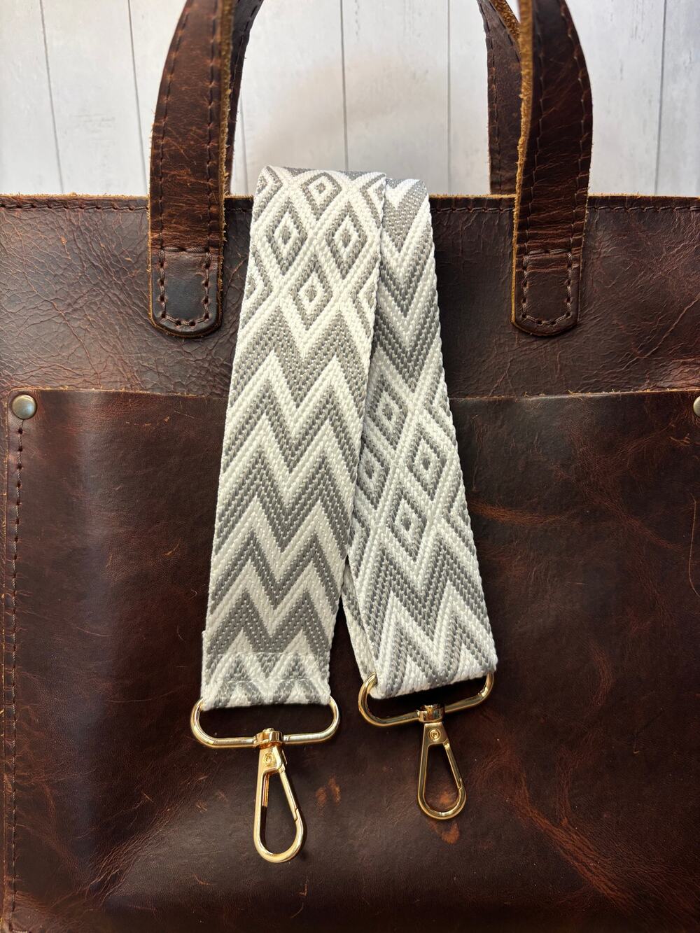Gray White Chevron Purse Strap Crossbody Woven Bag Strap NEW! Boho Bag Strap
